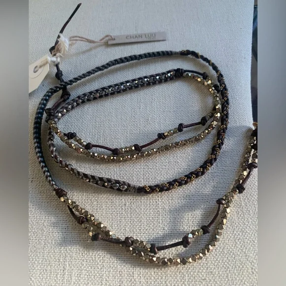 CHAN LUU beaded wrap bracelet leather with gold/silver tone nuggets NEW RARE - Picture 13 of 15
